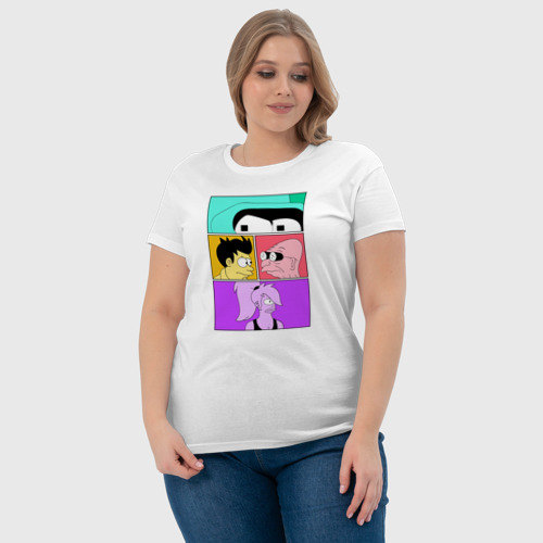 Женская футболка хлопок Futurama: Бендер Лила Фрай и профессор - комикс, цвет белый - фото 6