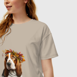 Женская футболка хлопок Oversize Бассет-хаунд, осень - фото 2