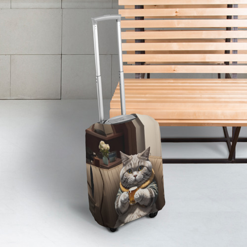 Чехол для чемодана 3D Кот сидит на диване с напитком, цвет 3D печать - фото 3