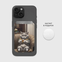 Картхолдер Magsafe магнитный Кот сидит на диване с напитком - фото 2