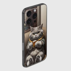Чехол для iPhone 16 Pro силиконовый с защитой камеры Кот сидит на диване с напитком - фото 2
