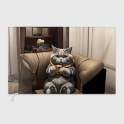 Флаг 3D Кот сидит на диване с напитком