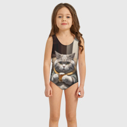 Детский купальник 3D Кот сидит на диване с напитком