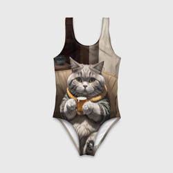 Детский купальник 3D Кот сидит на диване с напитком - фото 2