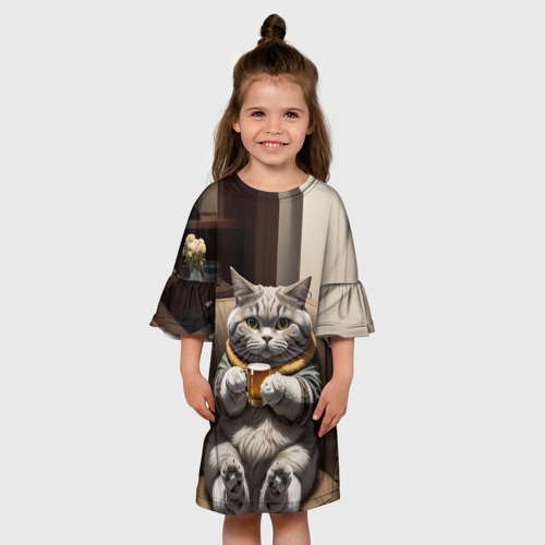 Детское платье 3D с принтом Кот сидит на диване с напитком, вид сбоку #3