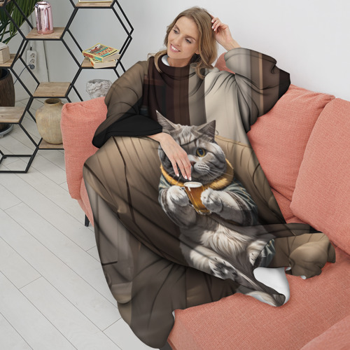 Плед с рукавами с принтом Кот сидит на диване с напитком - картинка 3 Плед с рукавами Кот сидит на диване с напитком - фото 3