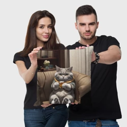 Подушка 3D Кот сидит на диване с напитком - фото 2