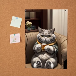 Постер Кот сидит на диване с напитком - фото 2