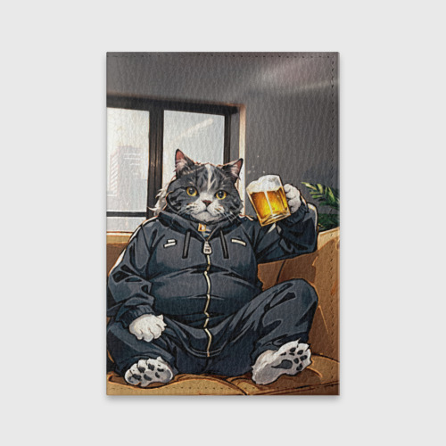 Обложка для паспорта матовая кожа Толстый кот со стаканом пива, цвет черный