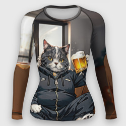 Женский рашгард 3D Толстый кот со стаканом пива