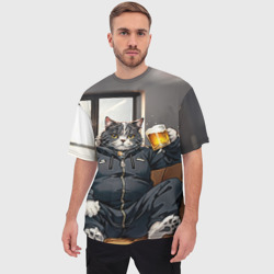 Мужская футболка oversize 3D Толстый кот со стаканом пива - фото 2