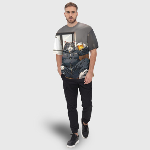 Мужская футболка oversize 3D Толстый кот со стаканом пива, цвет 3D печать - фото 5