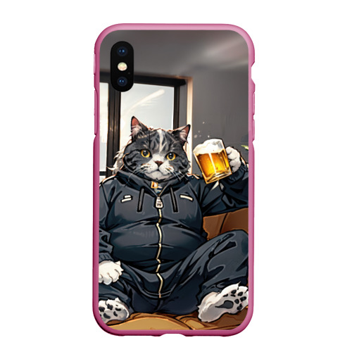 Чехол для iPhone XS Max матовый с принтом Толстый кот со стаканом пива, вид спереди #2