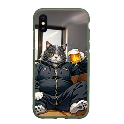 Чехол для iPhone XS Max матовый Толстый кот со стаканом пива