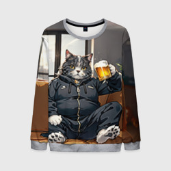 Мужской свитшот 3D Толстый кот со стаканом пива