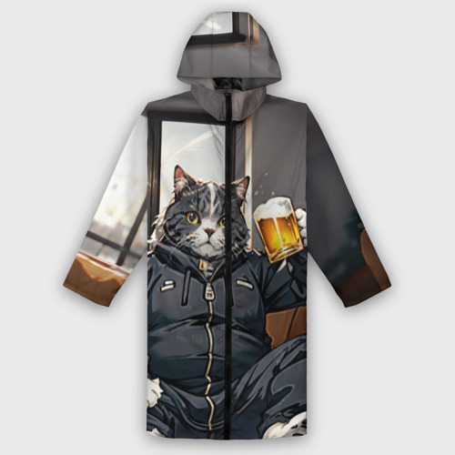 Мужской дождевик 3D Толстый кот со стаканом пива, цвет белый