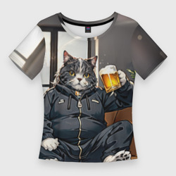 Женская футболка 3D Slim Толстый кот со стаканом пива