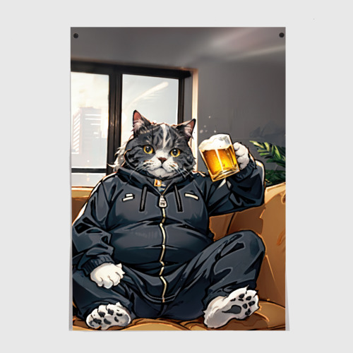Постер Толстый кот со стаканом пива
