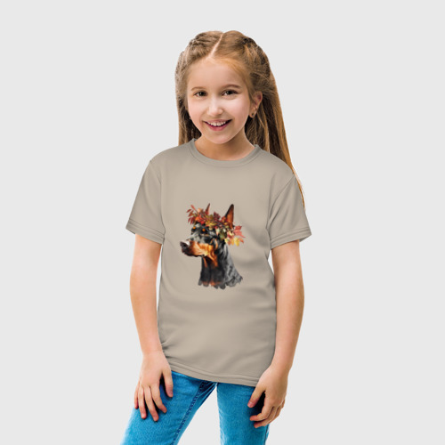 Детская футболка хлопок Доберман, осень, цвет миндальный - фото 5