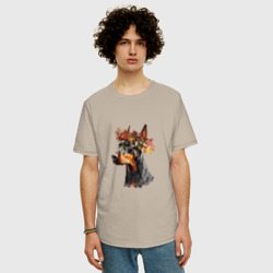Мужская футболка хлопок Oversize Доберман, осень - фото 2