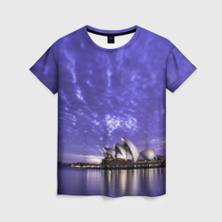Женская футболка 3D Сидней в фиолетовом в закате