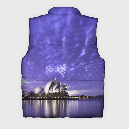 Мужской жилет утепленный 3D с принтом Сидней в фиолетовом в закате, вид сзади #1