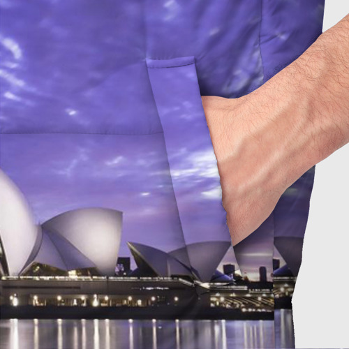 Мужской жилет утепленный 3D с принтом Сидней в фиолетовом в закате, фото #4