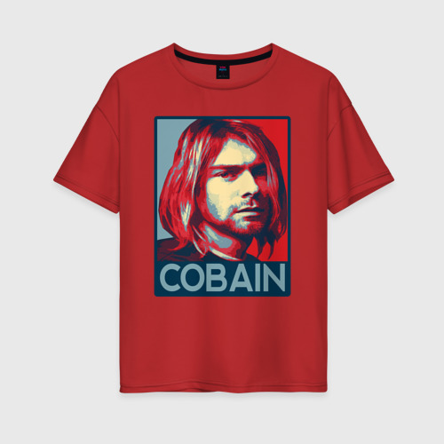 Женская футболка хлопок Oversize Nirvana - Kurt Cobain, цвет красный