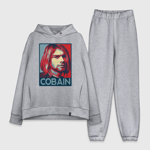 Женский костюм хлопок Oversize с принтом Nirvana - Kurt Cobain, вид спереди #2