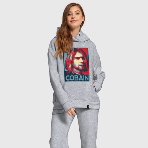 Женский костюм хлопок Oversize с принтом Nirvana - Kurt Cobain, фото на моделе #1