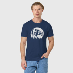 Светящаяся футболка с принтом Бендер и луна для любого человека, вид спереди №2. Цвет основы: темно-синий
