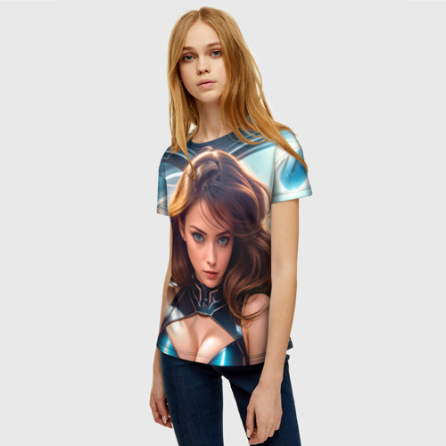 Женская футболка 3D Девушка в космическом корабле, цвет 3D печать - фото 3