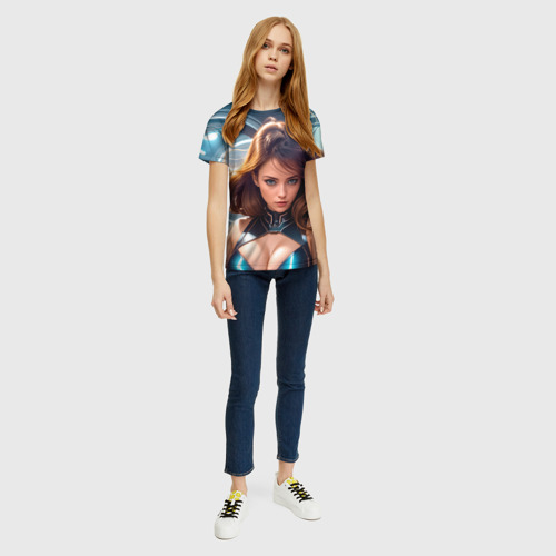 Женская футболка 3D Девушка в космическом корабле, цвет 3D печать - фото 5