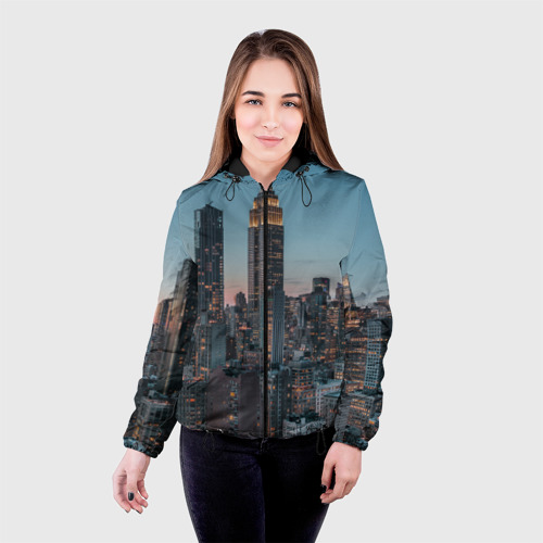 Женская куртка 3D Утренний город с небоскребами, цвет черный - фото 3