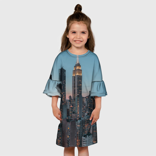 Детское платье 3D Утренний город с небоскребами, цвет 3D печать - фото 4
