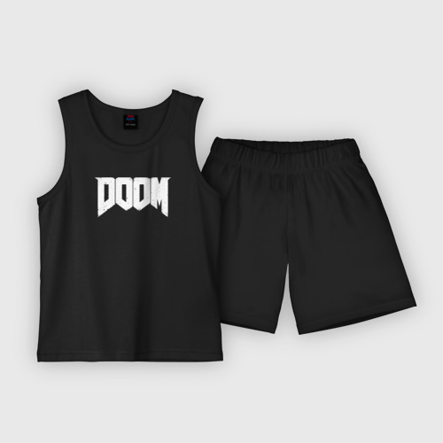 Детская пижама с шортами хлопок Doom nightmare mode, цвет черный
