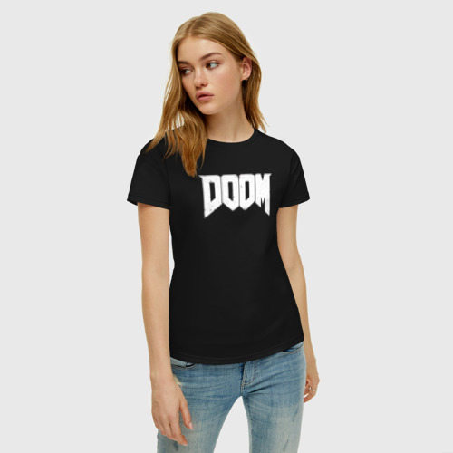 Женская футболка хлопок с принтом Doom nightmare mode, фото на моделе #1