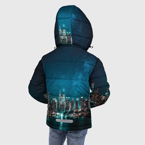 Зимняя куртка для мальчиков 3D с принтом Большой город в звездах, вид сзади #2