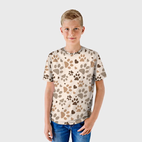 Детская футболка 3D с принтом Следы питомцев, фото на моделе #1