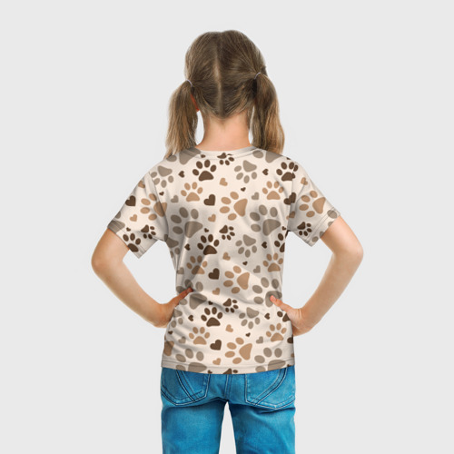 Детская футболка 3D с принтом Следы питомцев, вид сзади #2