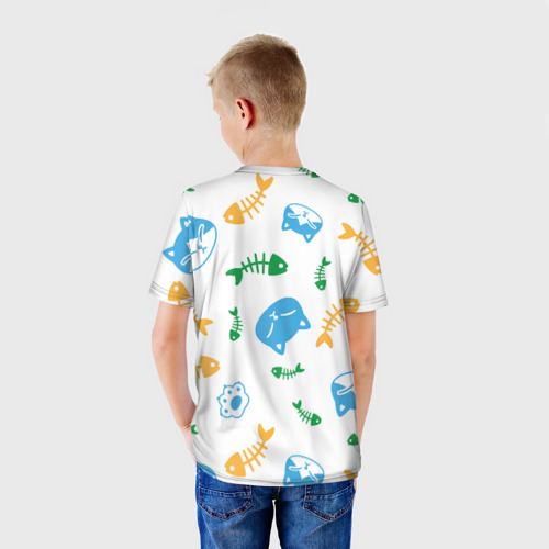 Детская футболка 3D с принтом Сытые котики, вид сзади #2