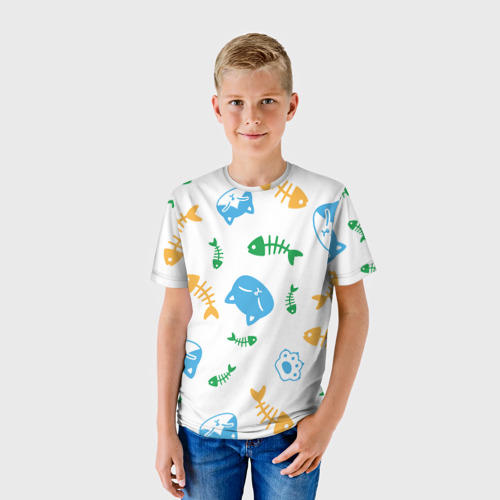 Детская футболка 3D с принтом Сытые котики, фото на моделе #1