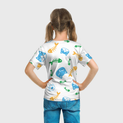 Детская футболка 3D с принтом Сытые котики, вид сзади #2