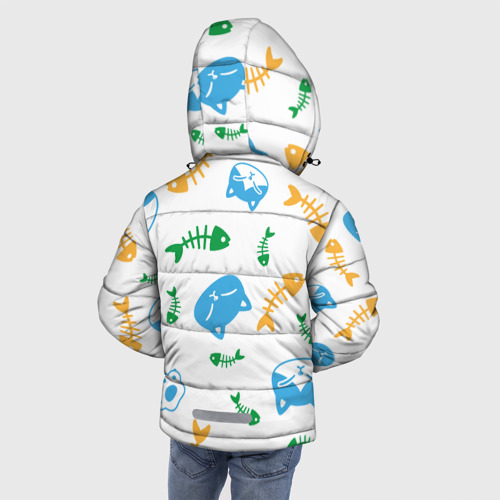 Зимняя куртка для мальчиков 3D с принтом Сытые котики, вид сзади #2