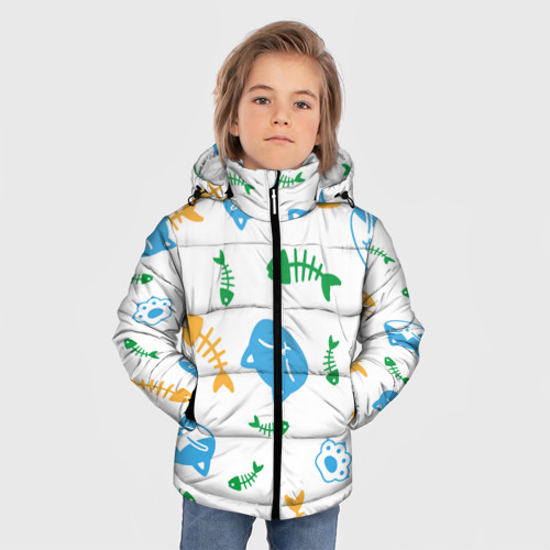 Зимняя куртка для мальчиков 3D с принтом Сытые котики, фото на моделе #1