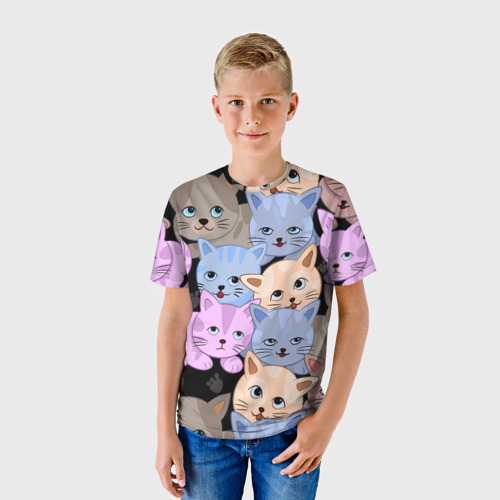Детская футболка 3D с принтом Cats party, фото на моделе #1
