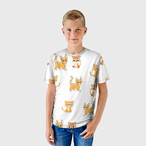 Детская футболка 3D с принтом Рыжие котики, фото на моделе #1
