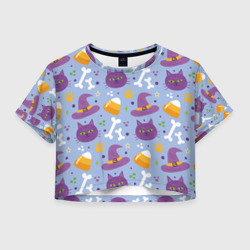 Женская футболка Crop-top 3D Кошачий хэллоуин