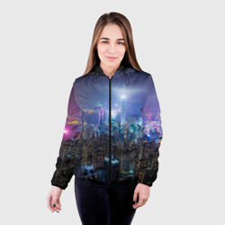 Женская куртка 3D Большой город в розово-голубых огнях - фото 2