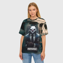 Женская футболка oversize 3D Payday 3 white bear - фото 2